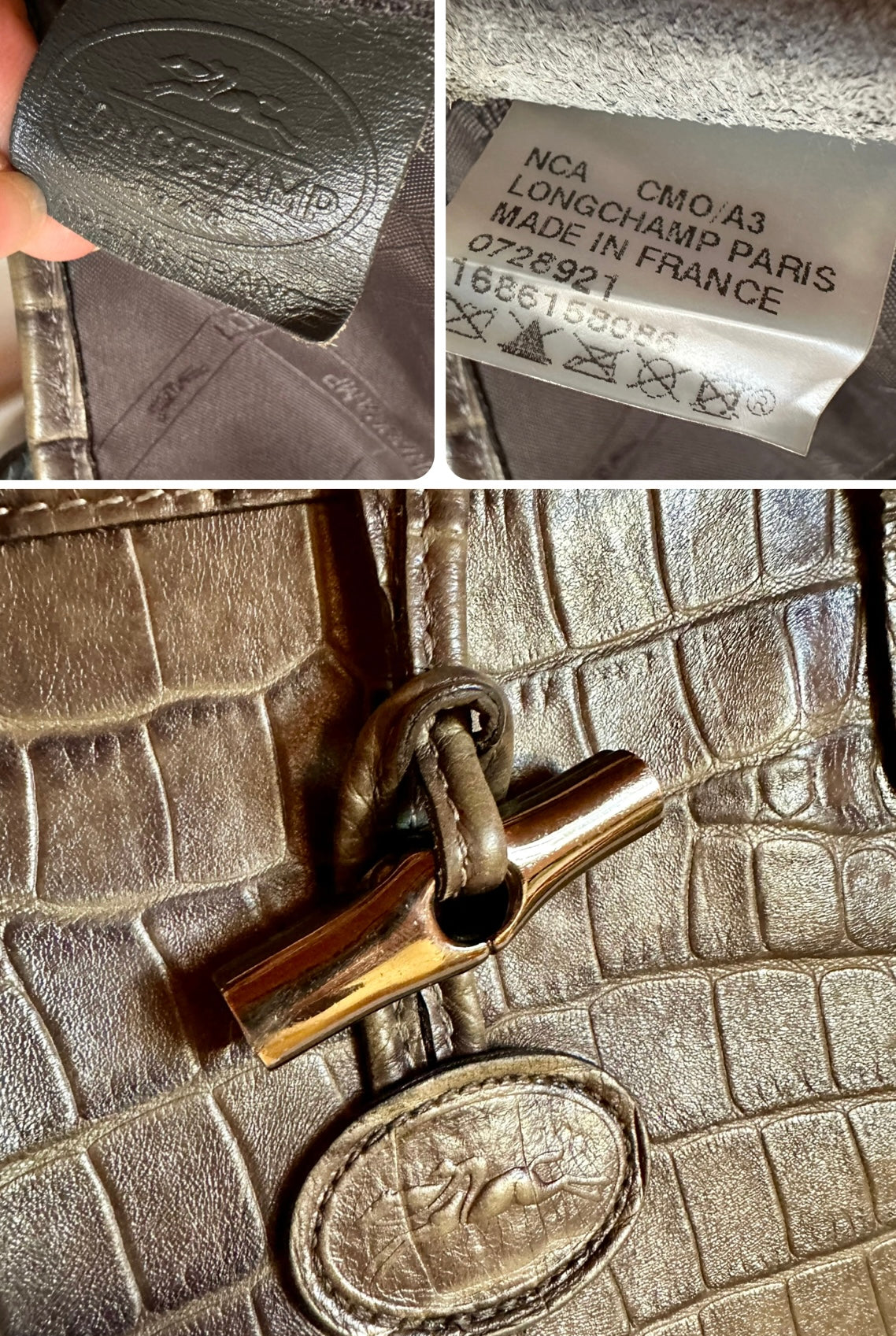Sac Longchamp Roseau - Taupe Olive/Kaki gris taille M