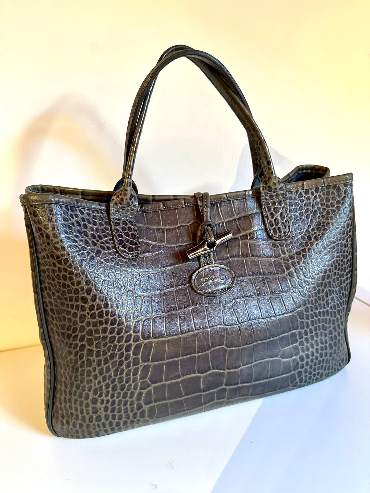 Sac Longchamp Roseau - Taupe Olive/Kaki gris taille M