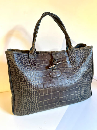 Sac Longchamp Roseau - Taupe Olive/Kaki gris taille M
