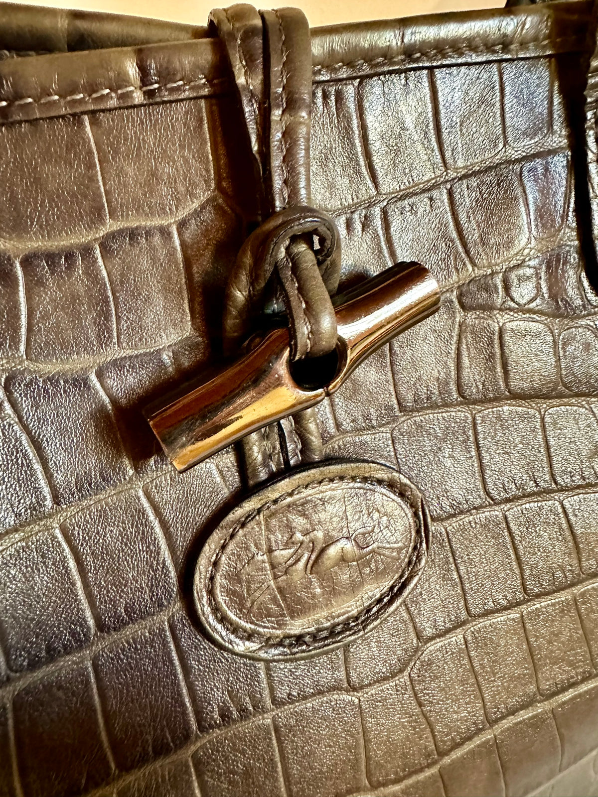 Sac Longchamp Roseau - Taupe Olive/Kaki gris taille M