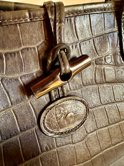 Sac Longchamp Roseau - Taupe Olive/Kaki gris taille M