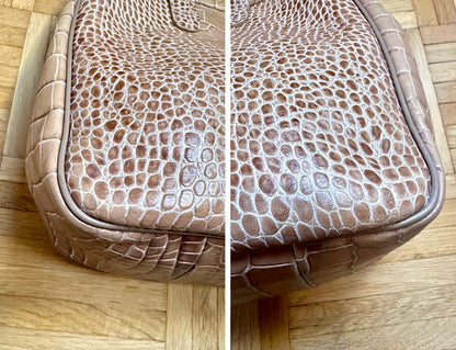 Große Longchamp Roseau Tasche - Beiges Krokodil-Leder.