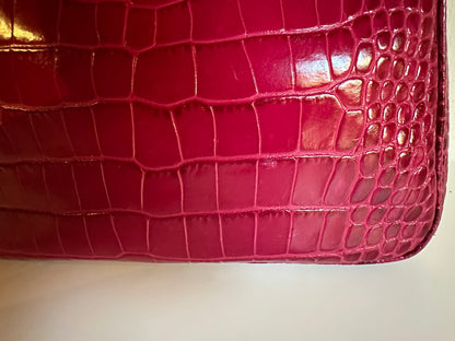 Longchamp Sac Roseau effet croco Framboise.