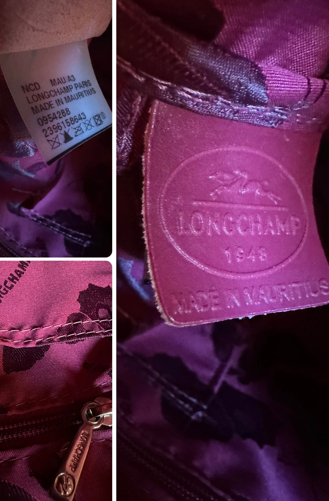 Longchamp Sac Roseau effet croco Framboise.