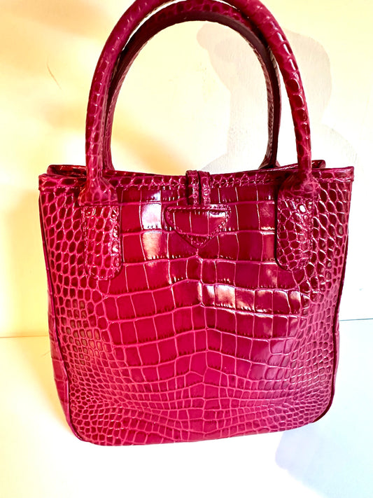 Longchamp Tasche Roseau Kroko-Optik Himbeere.