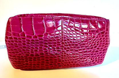 Longchamp Sac Roseau effet croco Framboise.