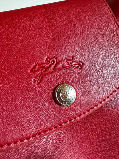Sac Longchamp "Le Pliage Cuir" - Rouge Cerise - Neuf