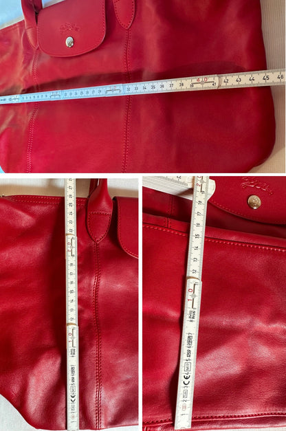 Sac Longchamp "Le Pliage Cuir" - Rouge Cerise - Neuf