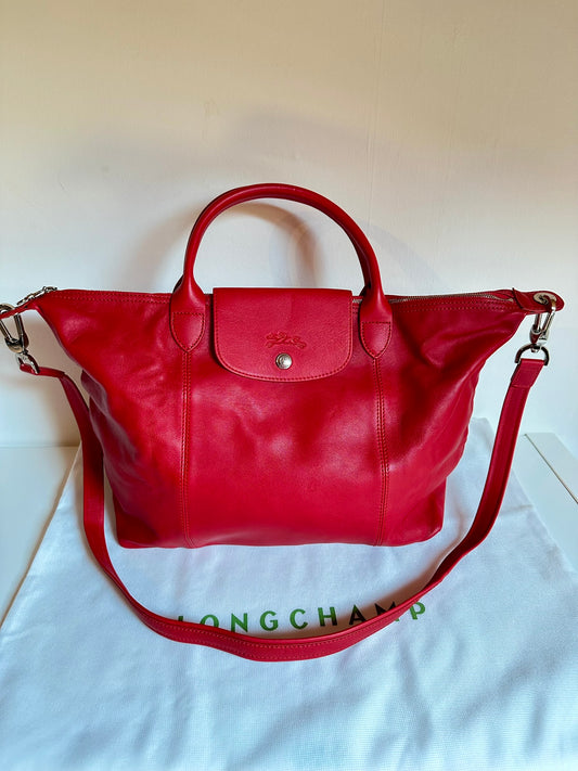 Longchamp Tasche "Le Pliage Cuir" - Kirschrot - Neu