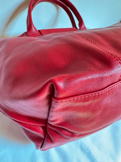 Sac Longchamp "Le Pliage Cuir" - Rouge Cerise - Neuf