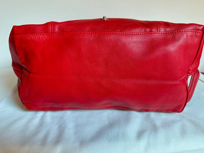 Sac Longchamp "Le Pliage Cuir" - Rouge Cerise - Neuf
