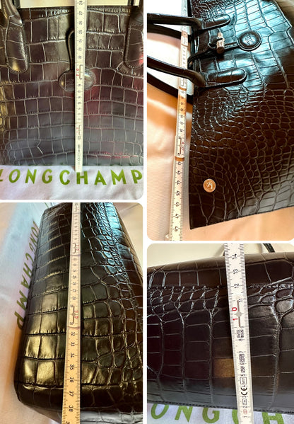 Longchamp Roseau Bag - Black Croc-Effect Leather