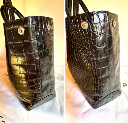 Longchamp Roseau Bag - Black Croc-Effect Leather