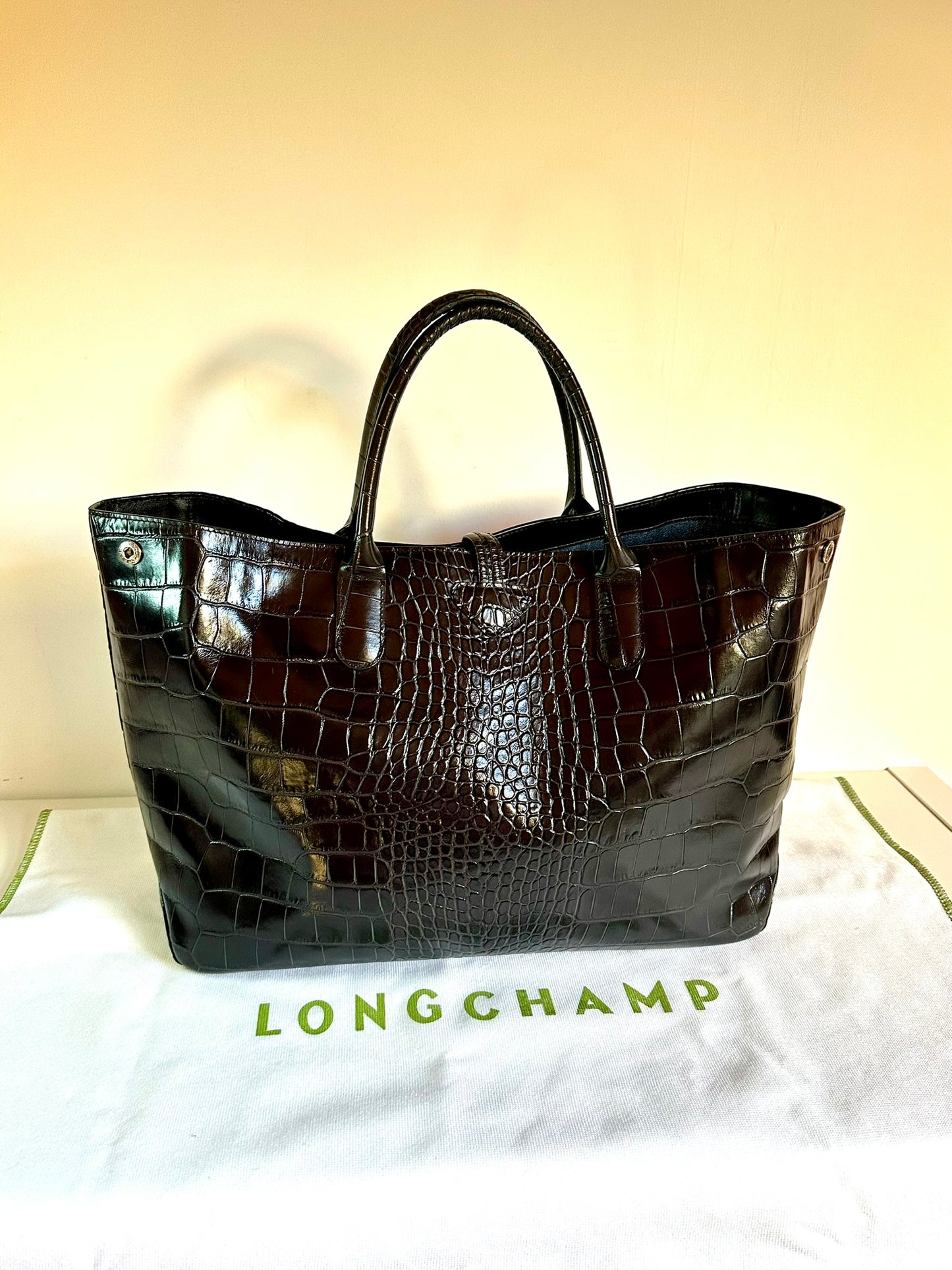 Longchamp Roseau Bag - Black Croc-Effect Leather
