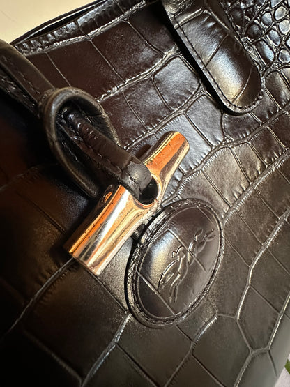 Longchamp Roseau Bag - Black Croc-Effect Leather