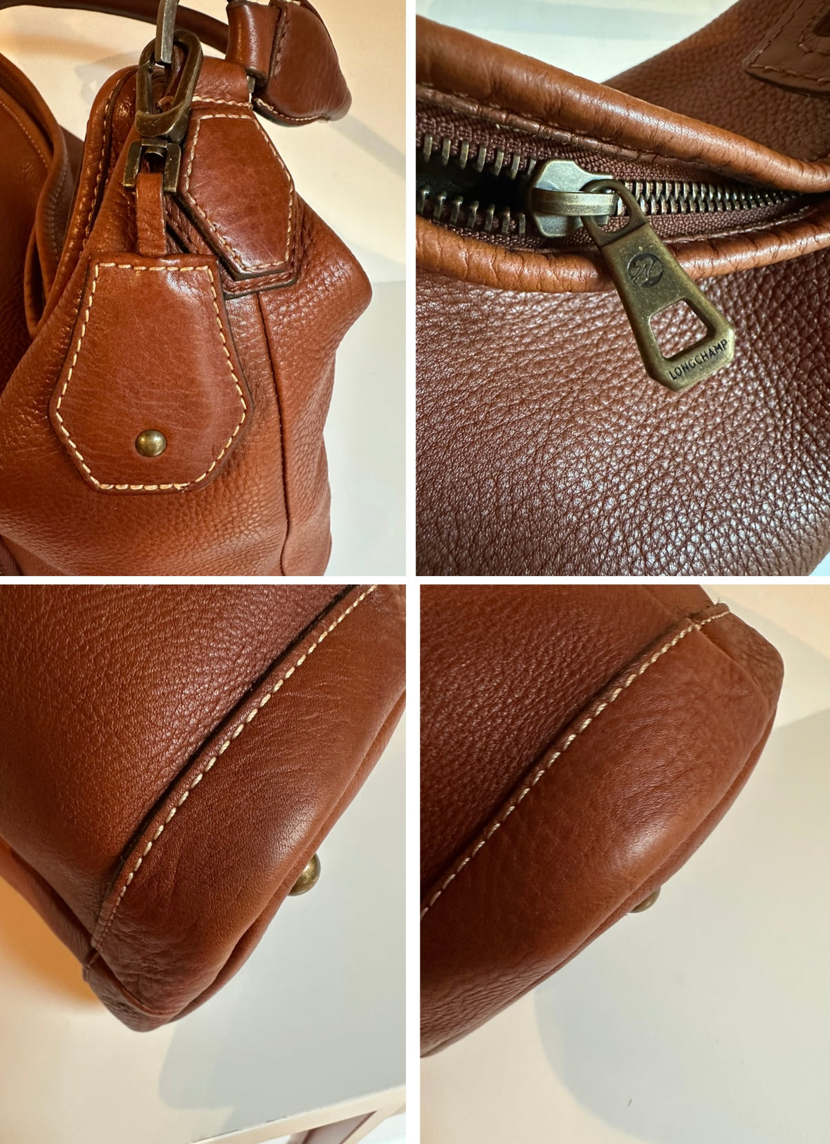 Longchamp "Légende Sport" Beuteltasche im Hobo-Stil aus cognacfarbenem Leder