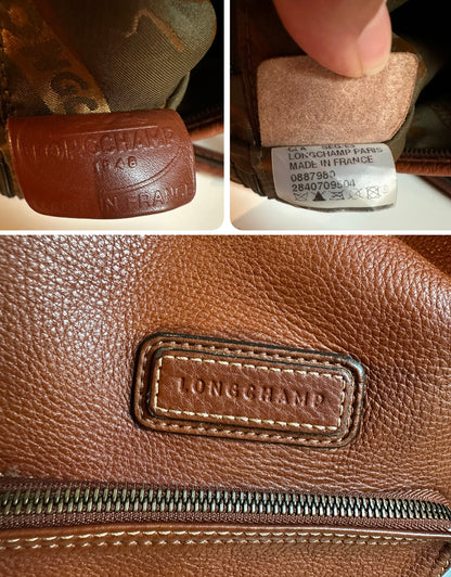 Longchamp "Légende Sport" Beuteltasche im Hobo-Stil aus cognacfarbenem Leder
