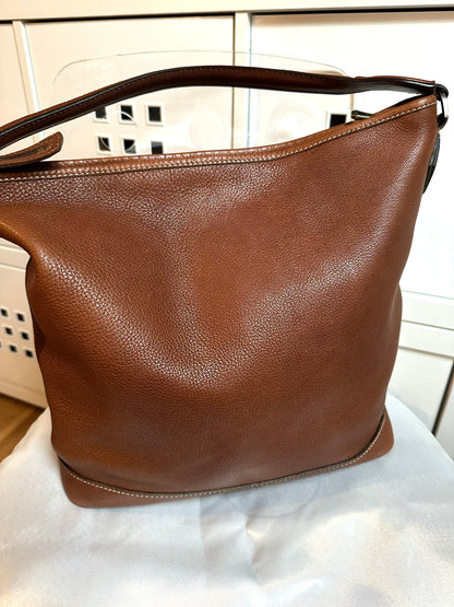Longchamp "Légende Sport" Beuteltasche im Hobo-Stil aus cognacfarbenem Leder