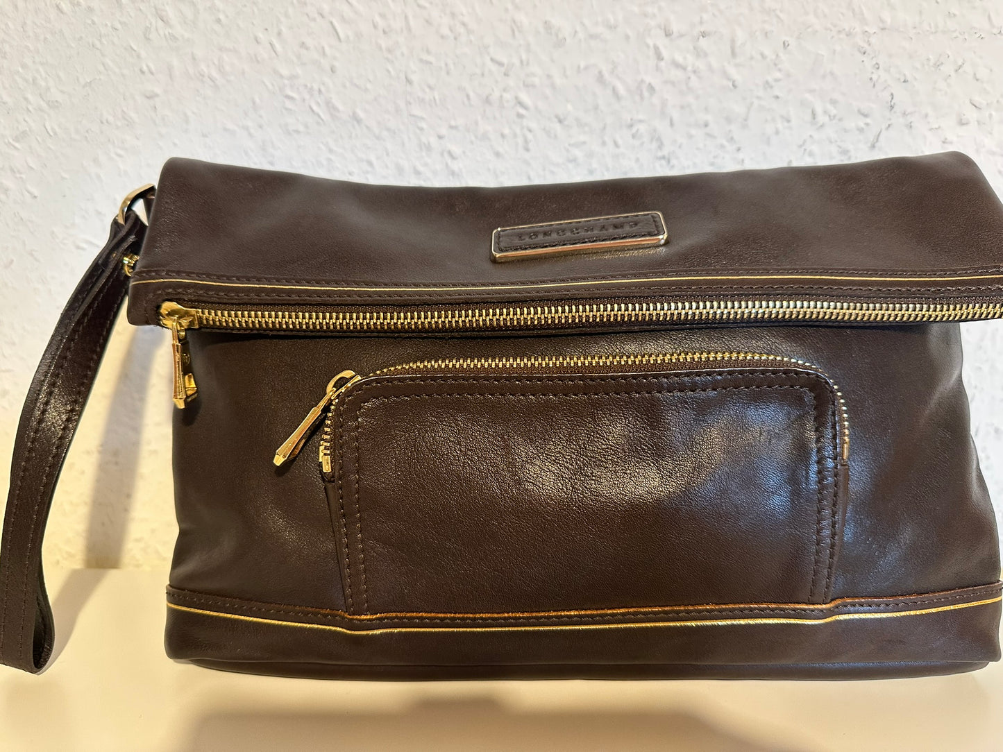 Longchamp Clutch cuir chocolat