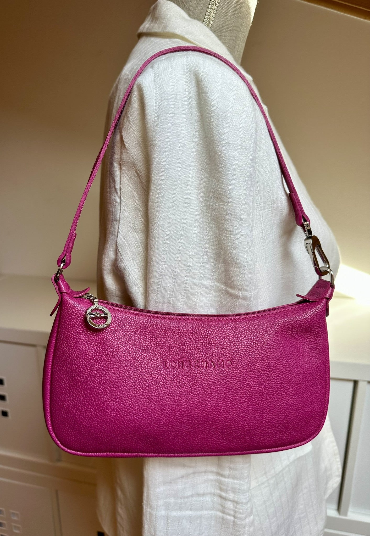 Longchamp sac baguette rose fuchsia