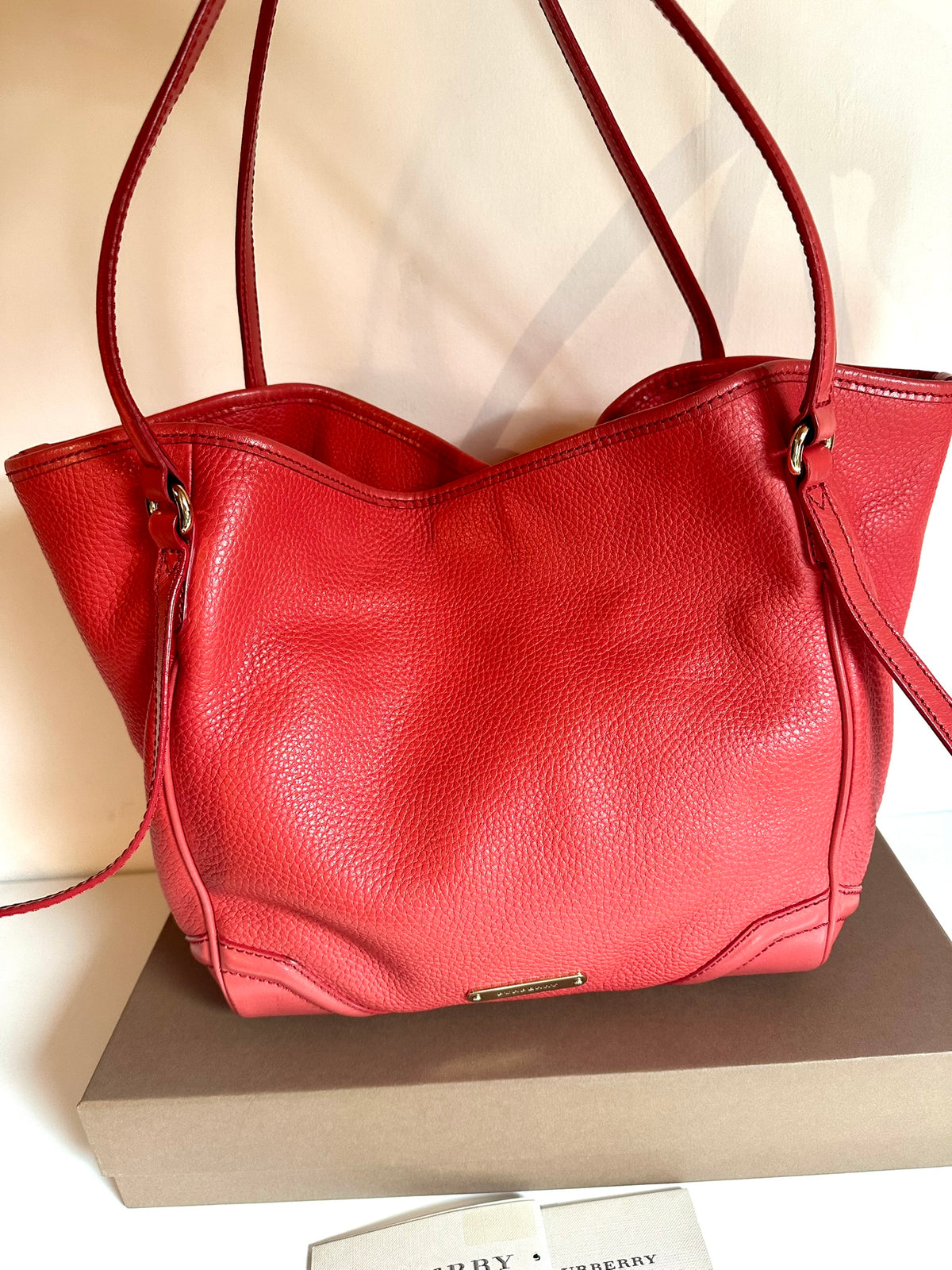 Sac Cabas Burberry Canterbury – Cuir Grainé Corail