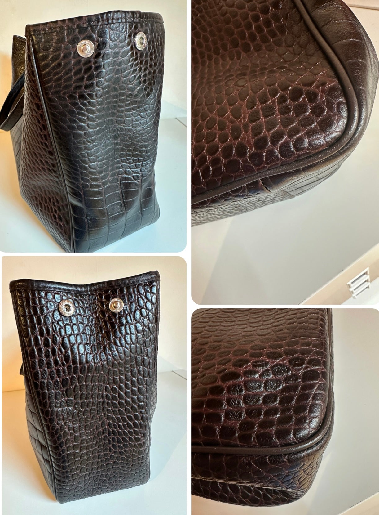 Sac Longchamp Roseau - Cuir Croco marron.