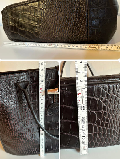 Sac Longchamp Roseau - Cuir Croco marron.