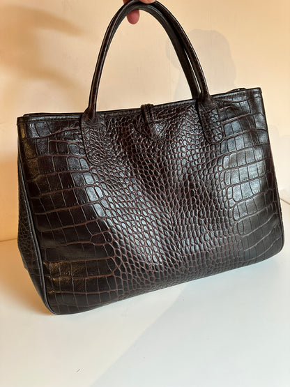 Sac Longchamp Roseau - Cuir Croco marron.