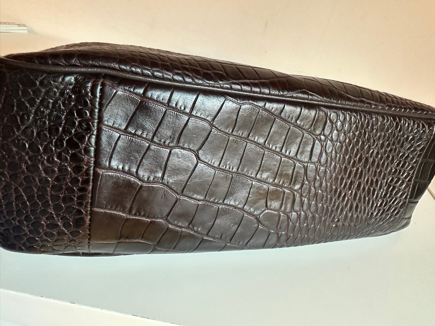 Sac Longchamp Roseau - Cuir Croco marron.