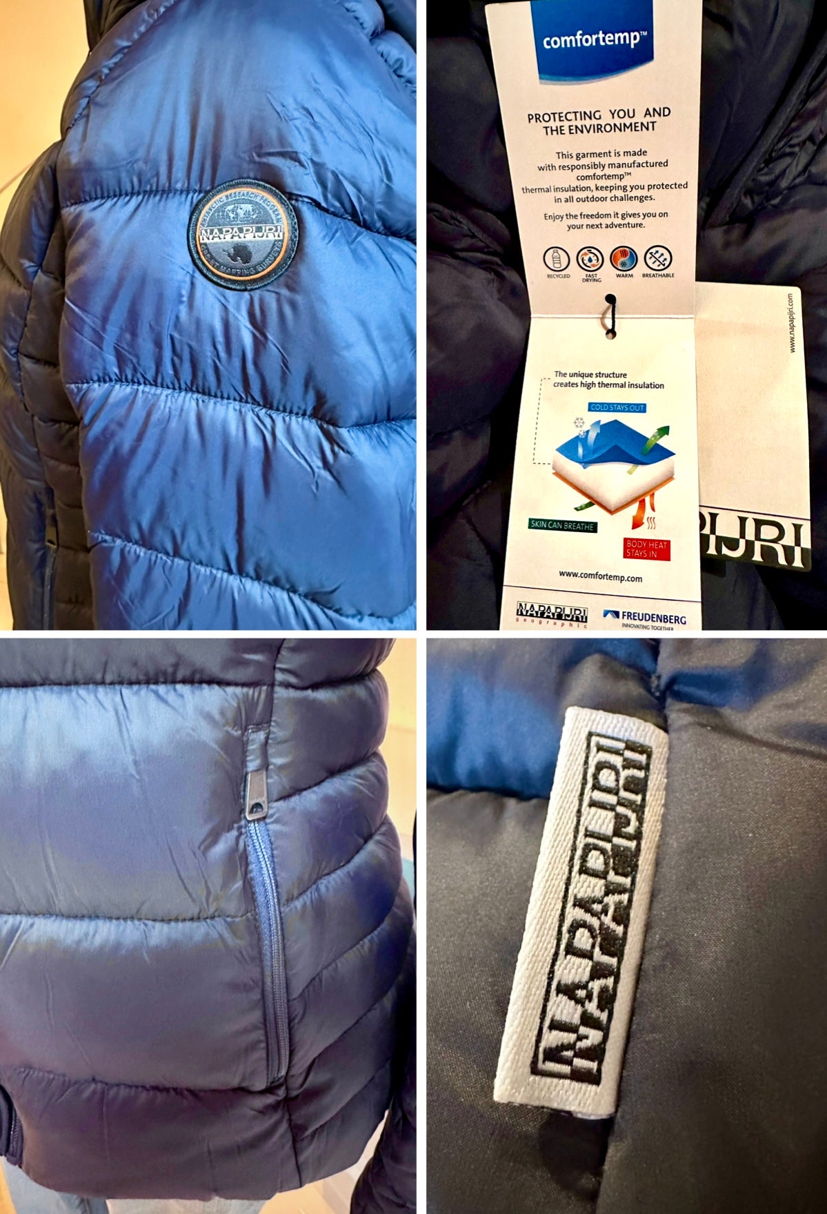 Marine Blue Napapijri down jacket, Alma model, size M.