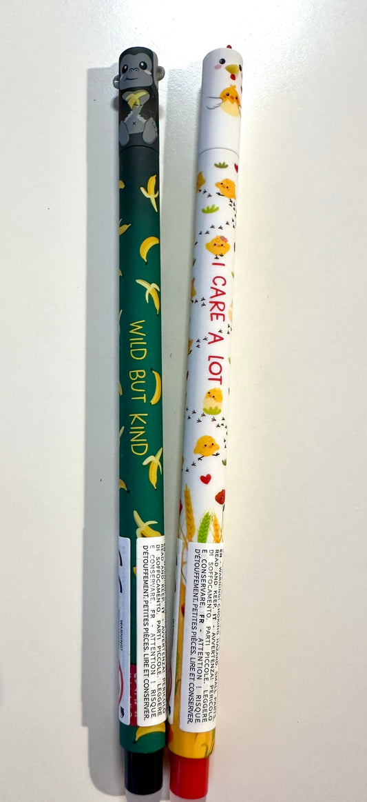 2x stylos effaçables Gorille & Poule