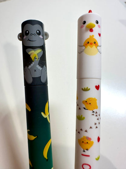 2x stylos effaçables Gorille & Poule